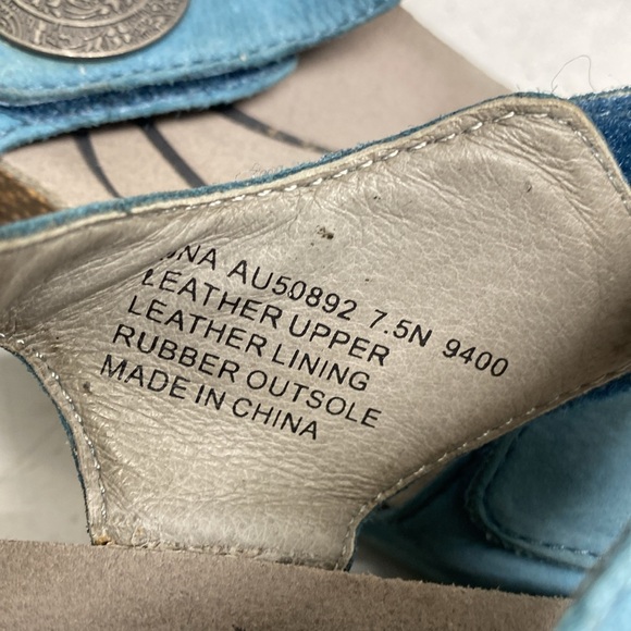 Abeo Una Blue Leather Wedge Sandal Shoes Size 7.5 - Picture 12 of 17